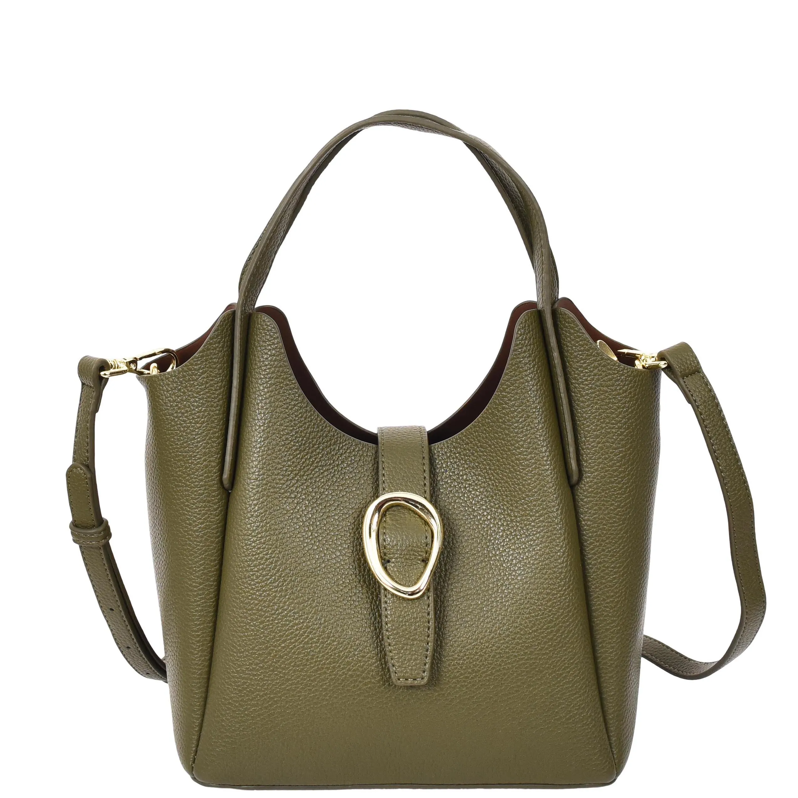 Womens Leather-Look Handbag Casual Basket Shape Small Fashion Tote Bag AH181 Olive Green