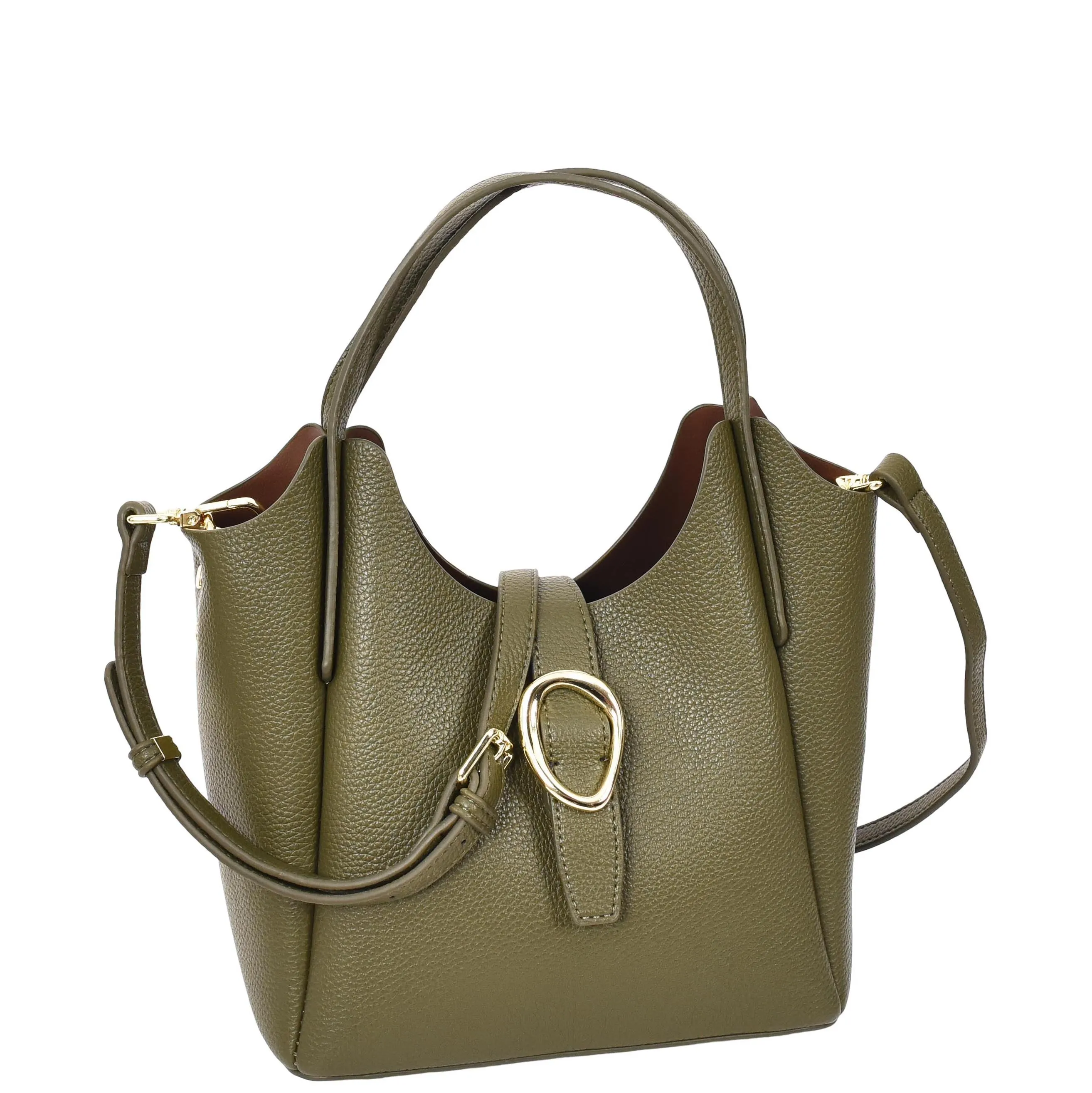 Womens Leather-Look Handbag Casual Basket Shape Small Fashion Tote Bag AH181 Olive Green