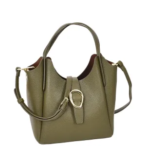 Womens Leather-Look Handbag Casual Basket Shape Small Fashion Tote Bag AH181 Olive Green