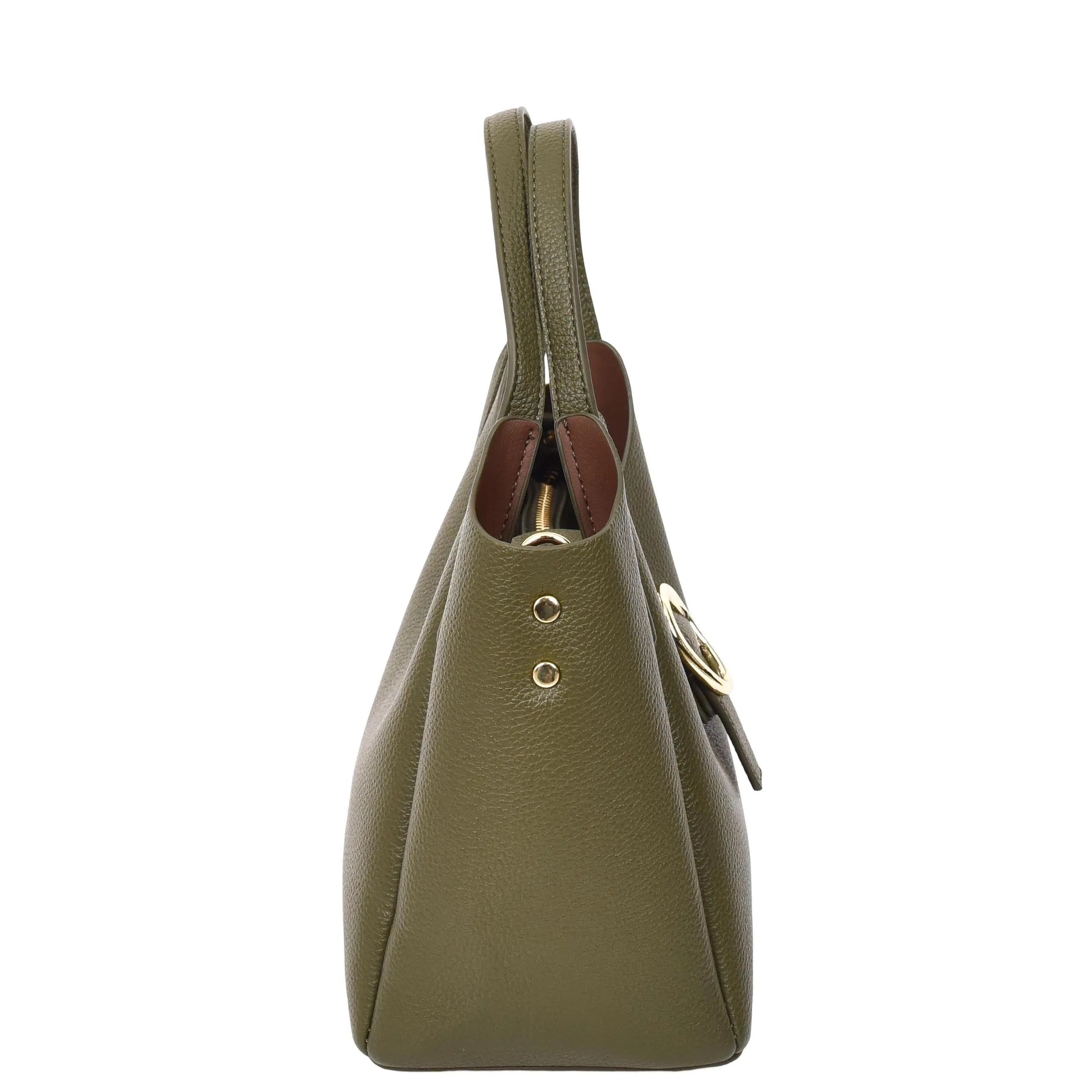 Womens Leather-Look Handbag Casual Basket Shape Small Fashion Tote Bag AH181 Olive Green