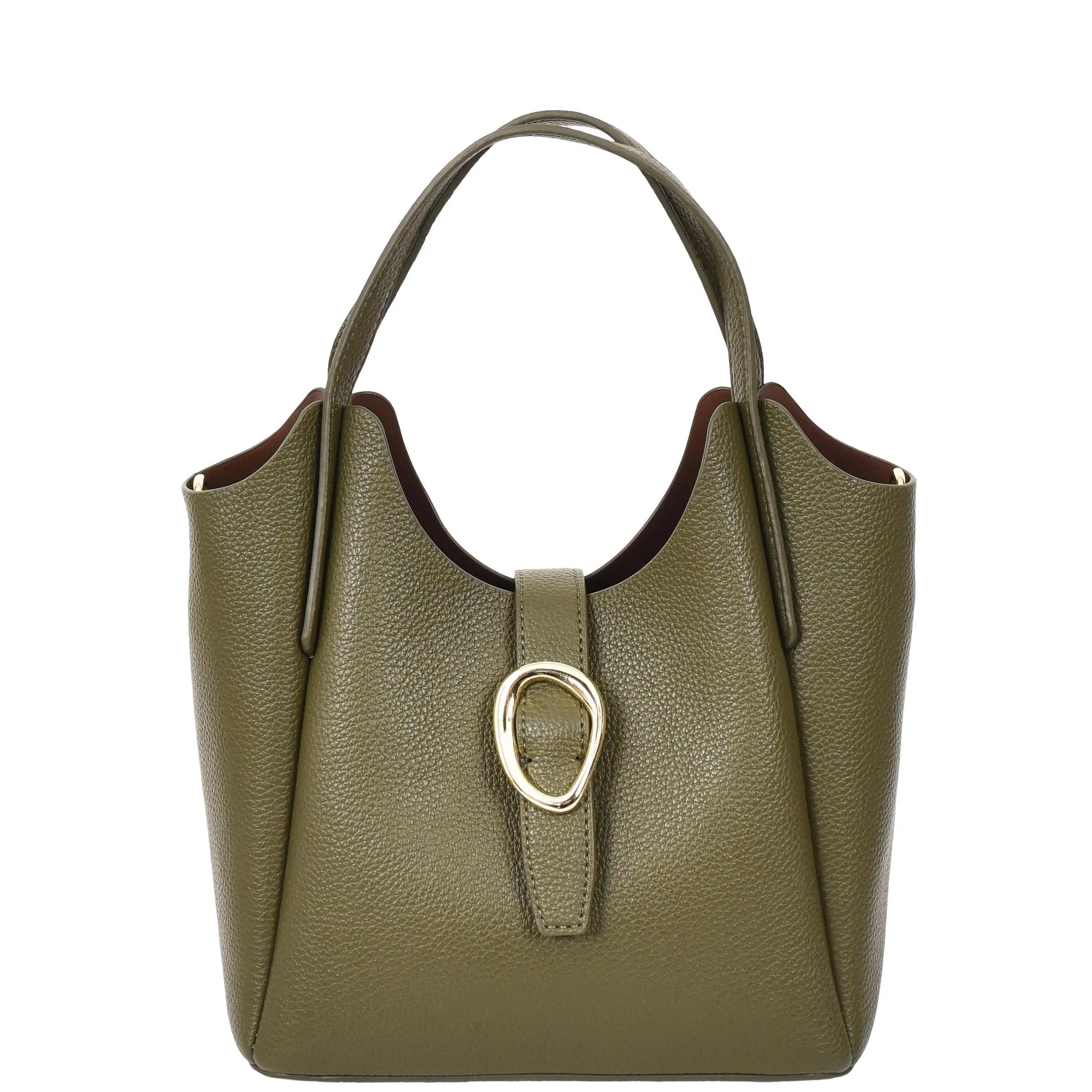 Womens Leather-Look Handbag Casual Basket Shape Small Fashion Tote Bag AH181 Olive Green