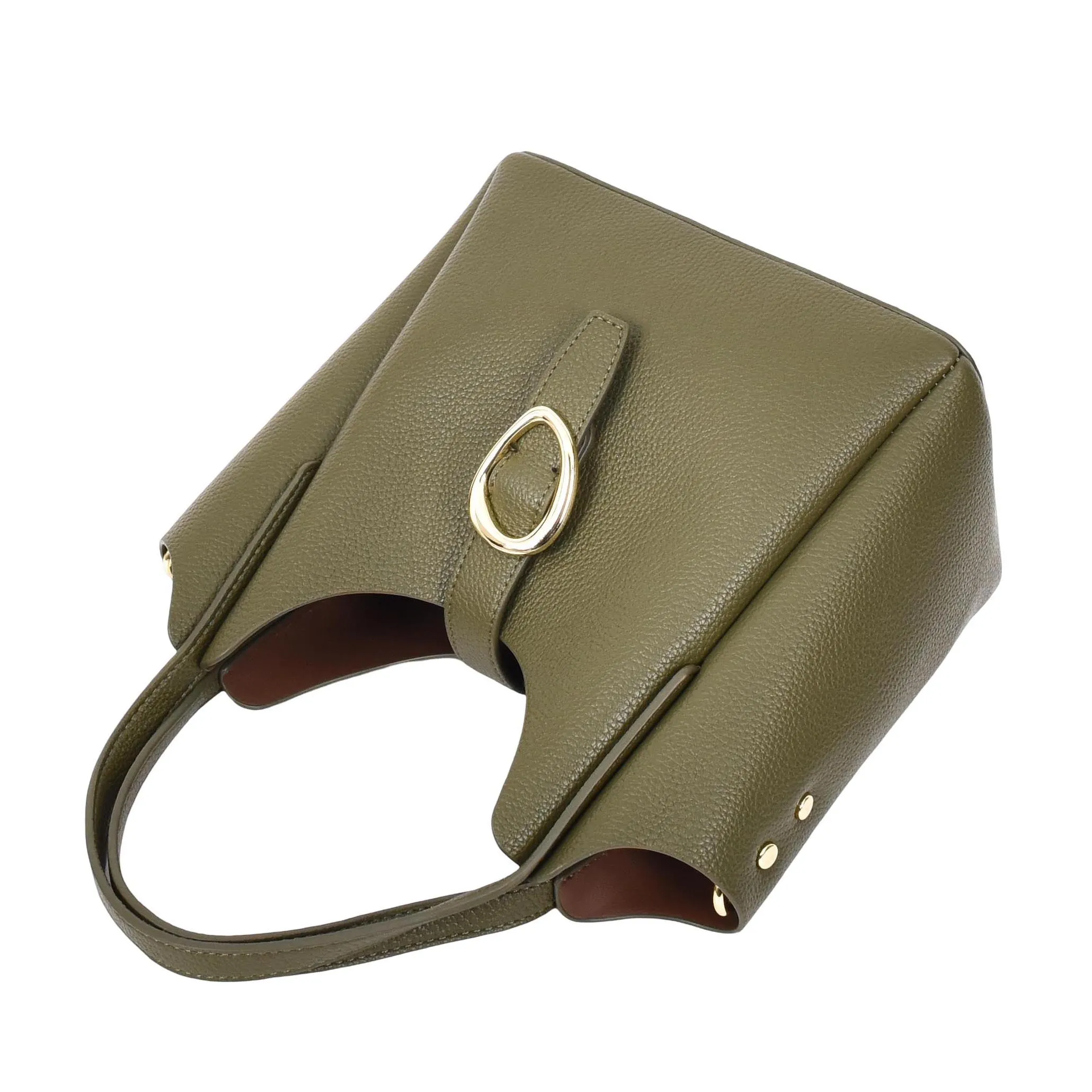 Womens Leather-Look Handbag Casual Basket Shape Small Fashion Tote Bag AH181 Olive Green