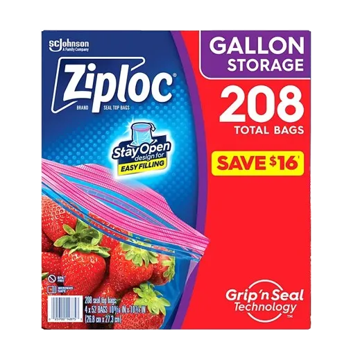 Ziploc Easy Open Clear Gallon Storage Bag - 208/Box