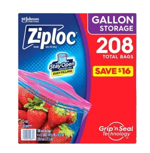Ziploc Easy Open Clear Gallon Storage Bag - 208/Box